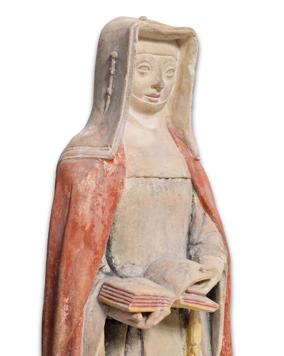 Limestone Sculpture Of Saint Scholastica. French, Bourbon, 15th Century.-photo-2