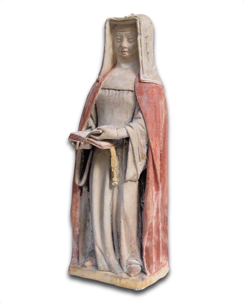 Limestone Sculpture Of Saint Scholastica. French, Bourbon, 15th Century.-photo-6