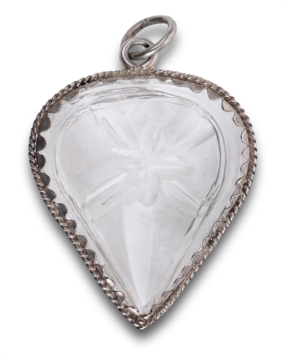 Silver Mounted Rock Crystal Amulet In The Form Of A Heart. German, 18th Century.-photo-1