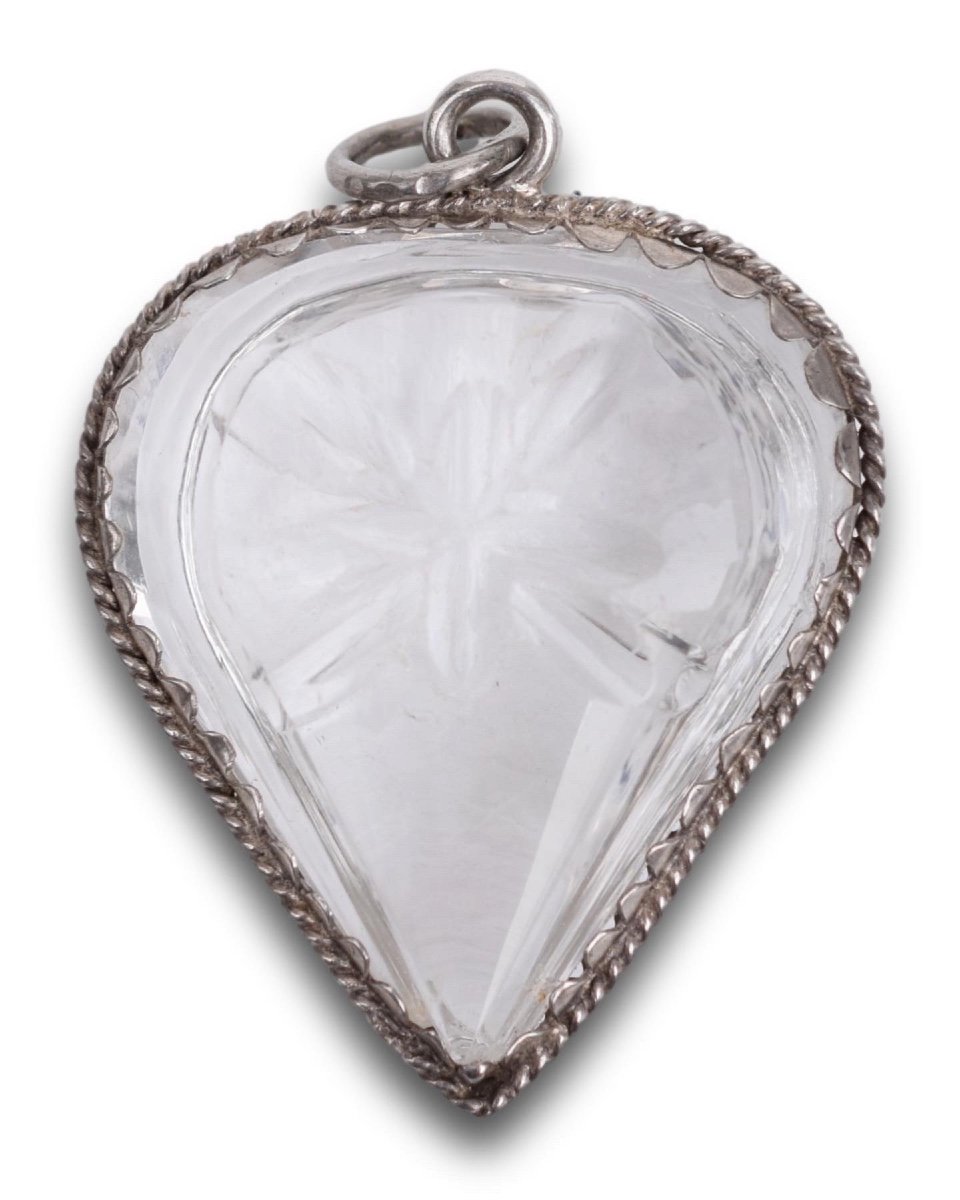 Silver Mounted Rock Crystal Amulet In The Form Of A Heart. German, 18th Century.