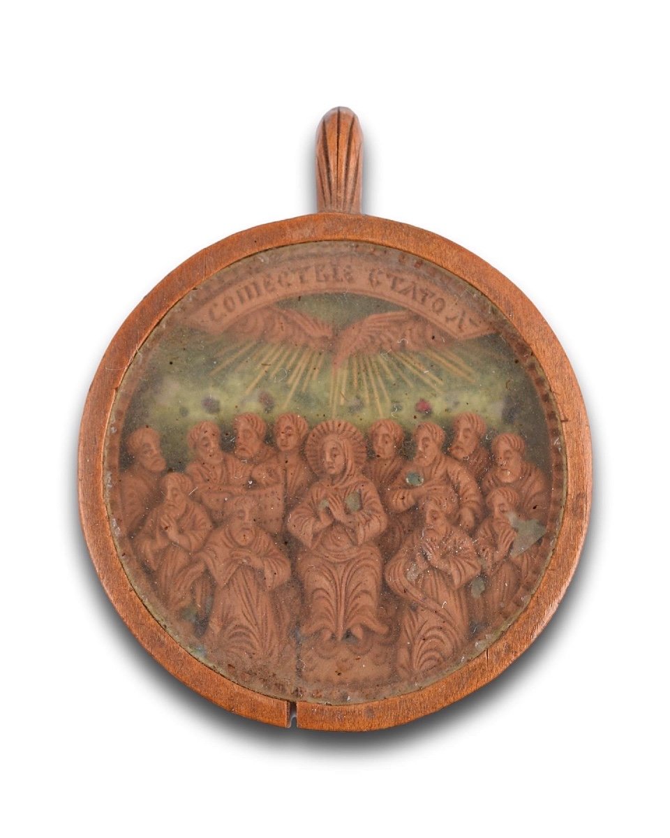 Cypress Wood Pendant With A Micro Carving. Mount Athos, Greece, 19th Century.