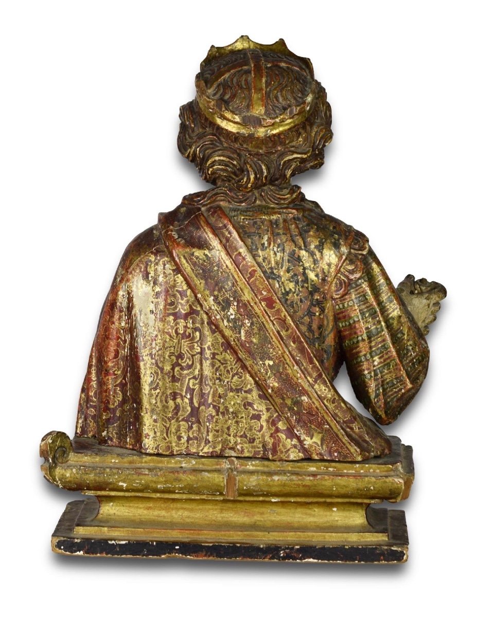 Polychromed Wooden Reliquary Bust Of A Female Saint. Spanish, Early 17th Century-photo-2