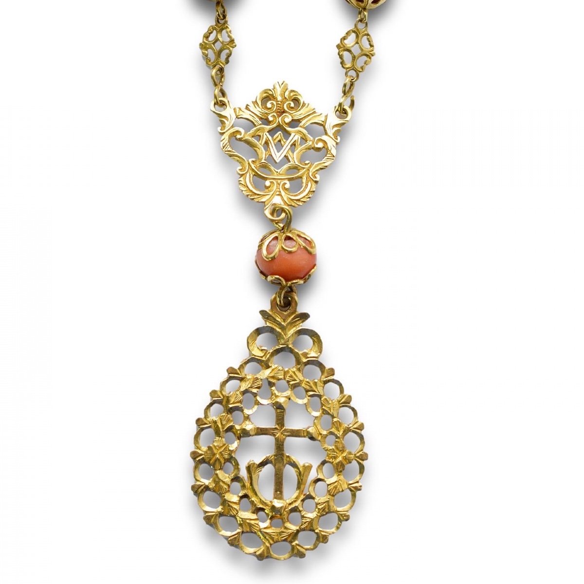 Gold Mounted Coral Rosary. Spanish, First Half Of The 18th Century.-photo-2