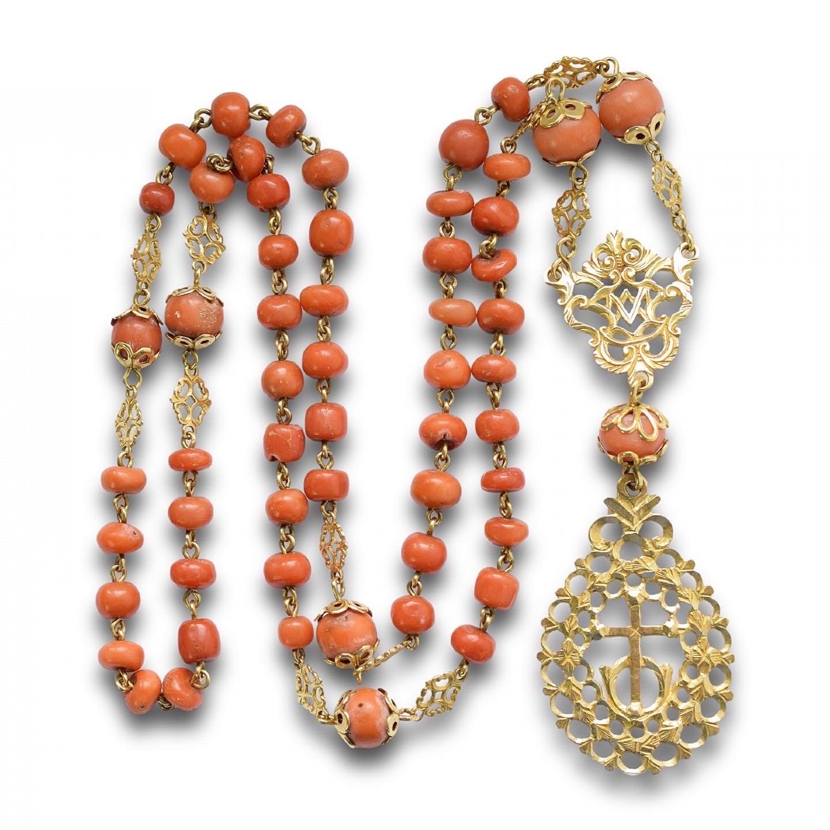 Gold Mounted Coral Rosary. Spanish, First Half Of The 18th Century.-photo-2