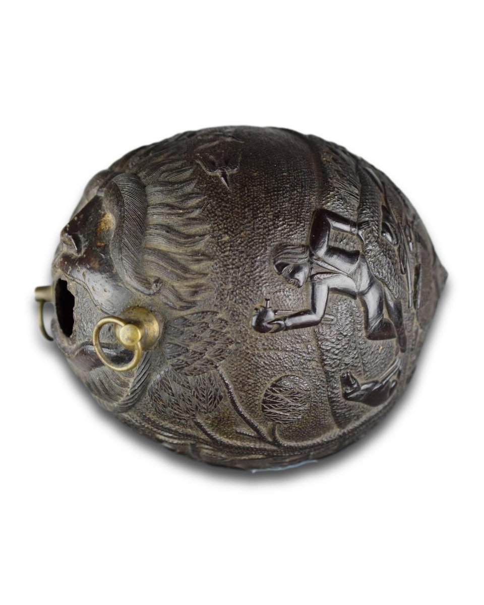 Coconut ‘bugbear’ Flask Carved With Hunting Scenes. French, Early 19th Century.-photo-4