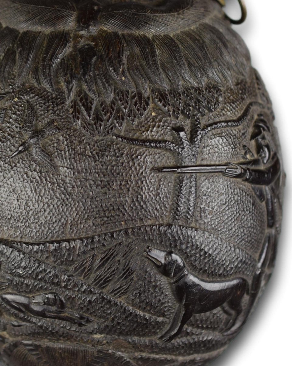 Coconut ‘bugbear’ Flask Carved With Hunting Scenes. French, Early 19th Century.-photo-5