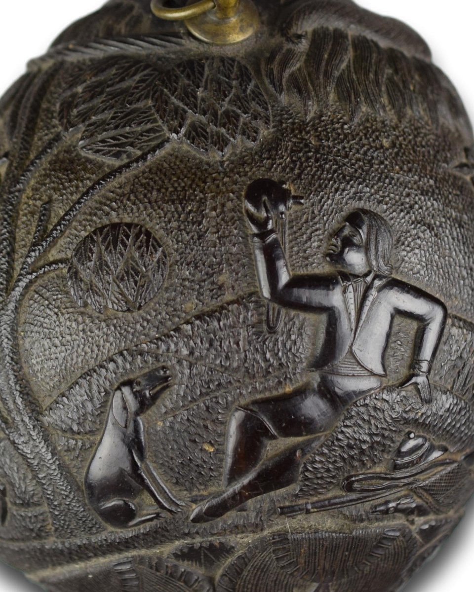 Coconut ‘bugbear’ Flask Carved With Hunting Scenes. French, Early 19th Century.-photo-6