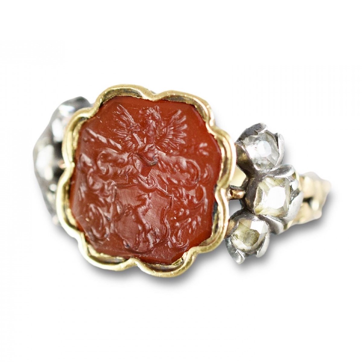 Diamond Set Gold And Carnelian Signet Ring.   german, Late 18th Century.-photo-2