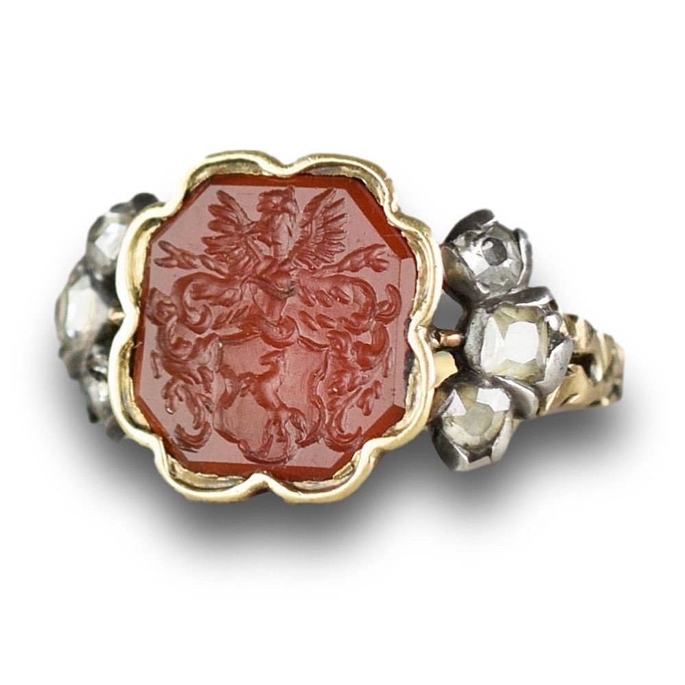 Diamond Set Gold And Carnelian Signet Ring.   german, Late 18th Century.-photo-6