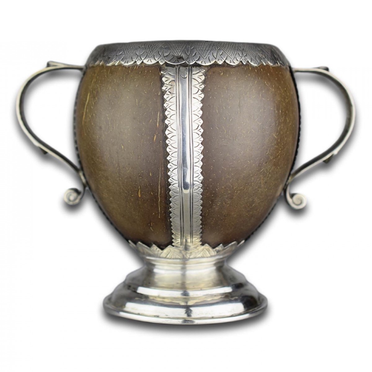 A Silver Mounted Coconut Cup. English, Mid 18th Century.