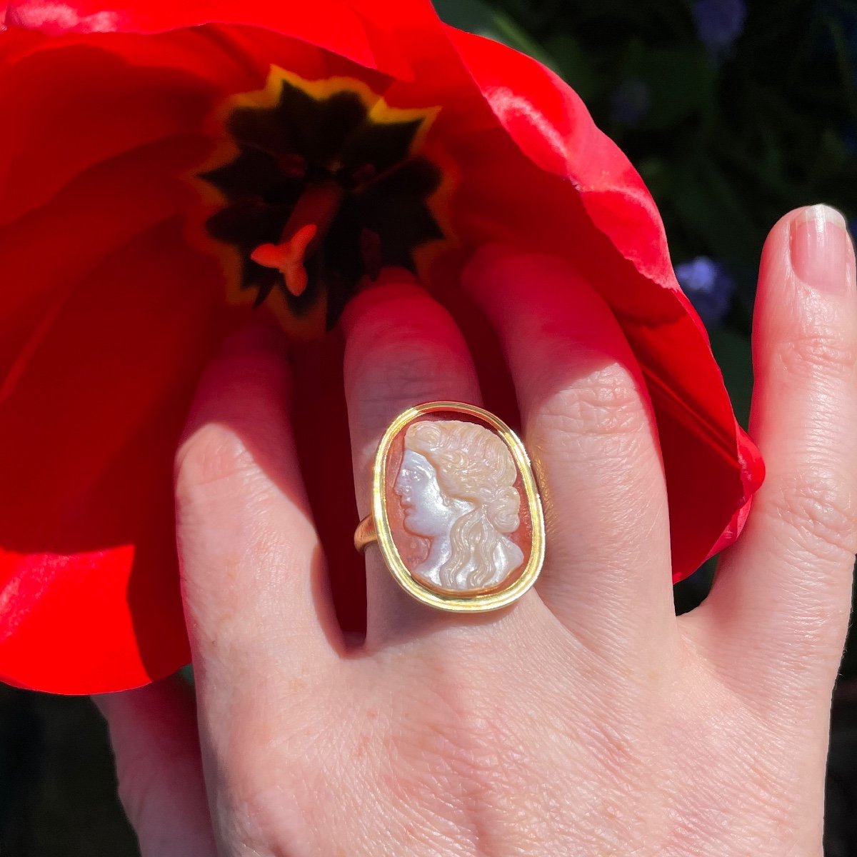 Georgian Gold Ring Set With A Renaissance Cameo Of A Muse.-photo-4