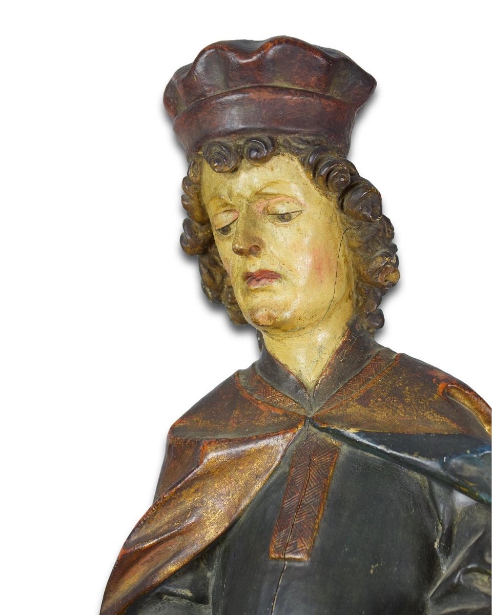 Polychromed Wooden Sculpture Of Saint Martin. South German, 16th Century.-photo-5