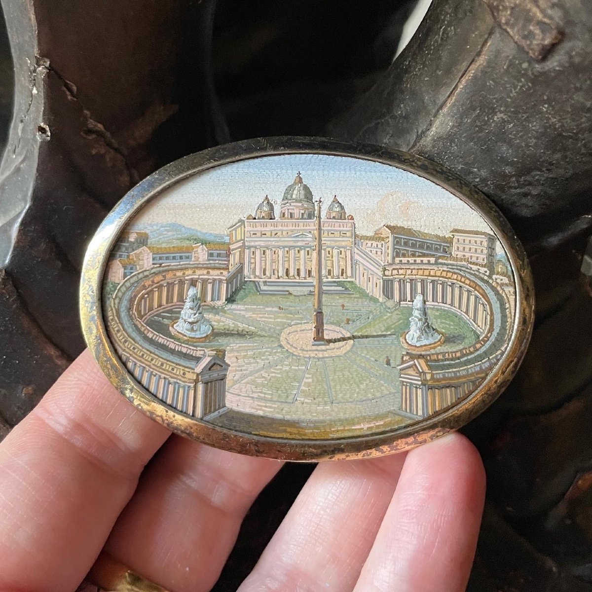 Micromosaic Plaque Of Saint Peter’s Square. Italian, Early 19th Century.-photo-2