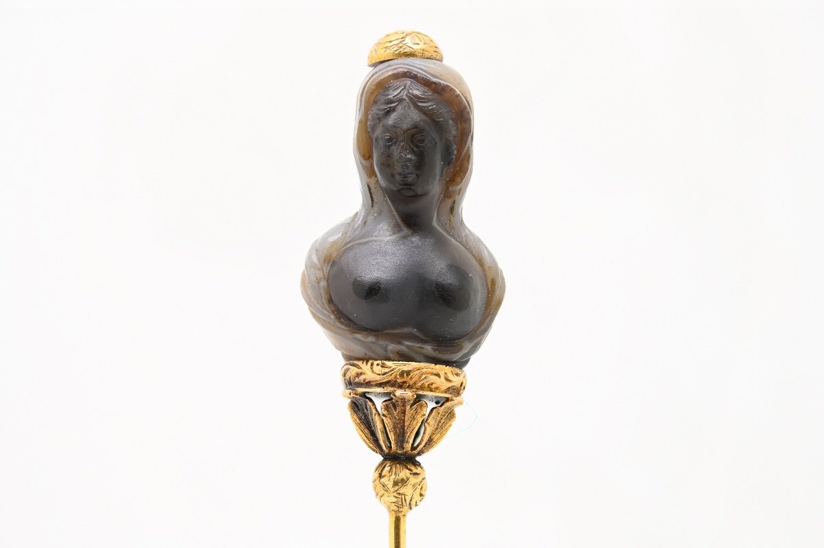 Gold Stick Pin With An Agate Sculpture Of A Female Bust. Italian, 17th Century.-photo-7