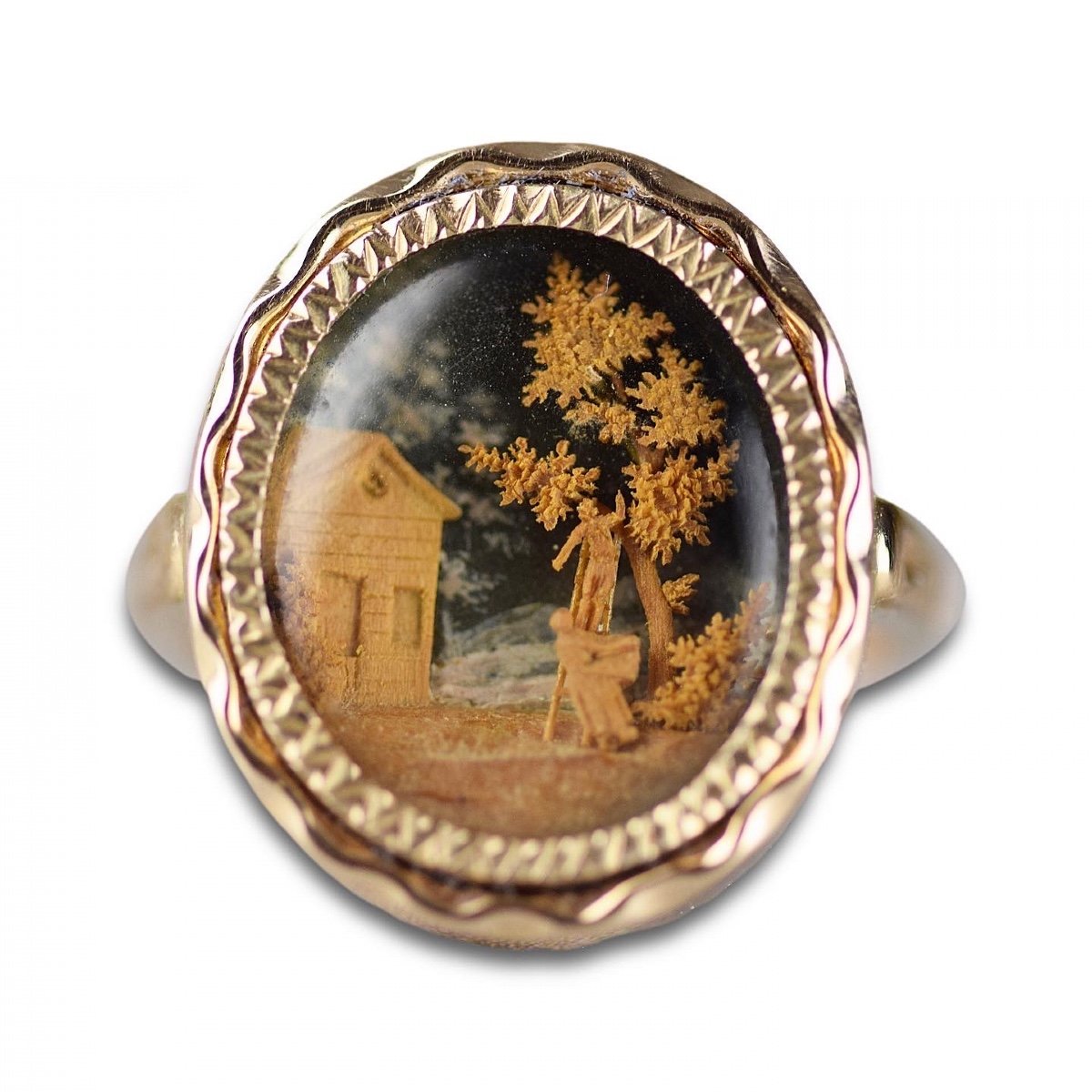 Remarkable Gold Ring Set With A Micro-wood Carving. French, Late 18th Century.-photo-5