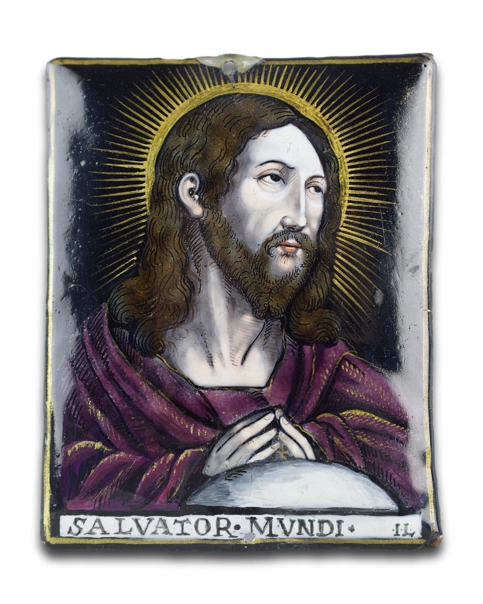 Limoges Enamel Plaque Of Salvator Mundi By Jacques Laudin. French, 17th Century-photo-4