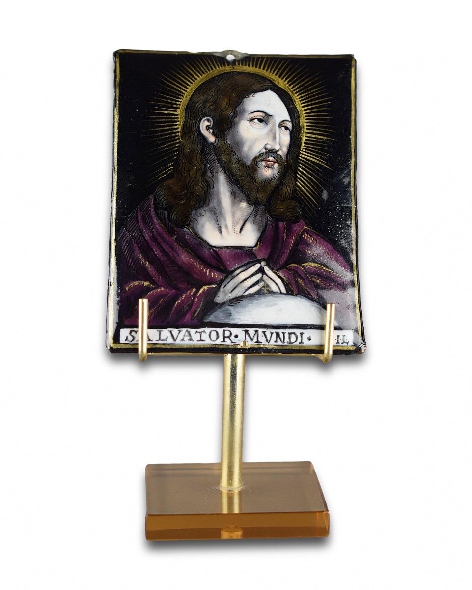 Limoges Enamel Plaque Of Salvator Mundi By Jacques Laudin. French, 17th Century-photo-5