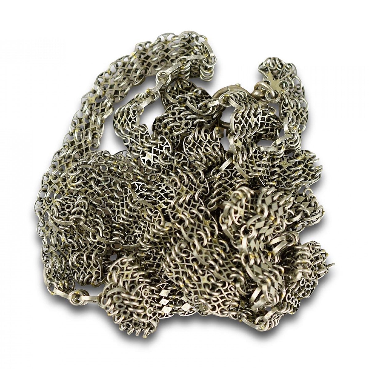 Heavy Silver Filigree Long Chain. Russian, 19th Century.-photo-2