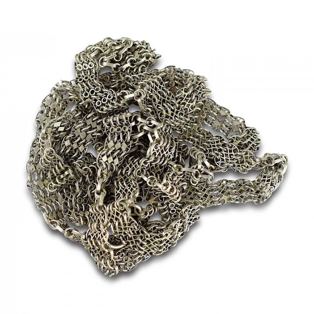 Heavy Silver Filigree Long Chain. Russian, 19th Century.-photo-4