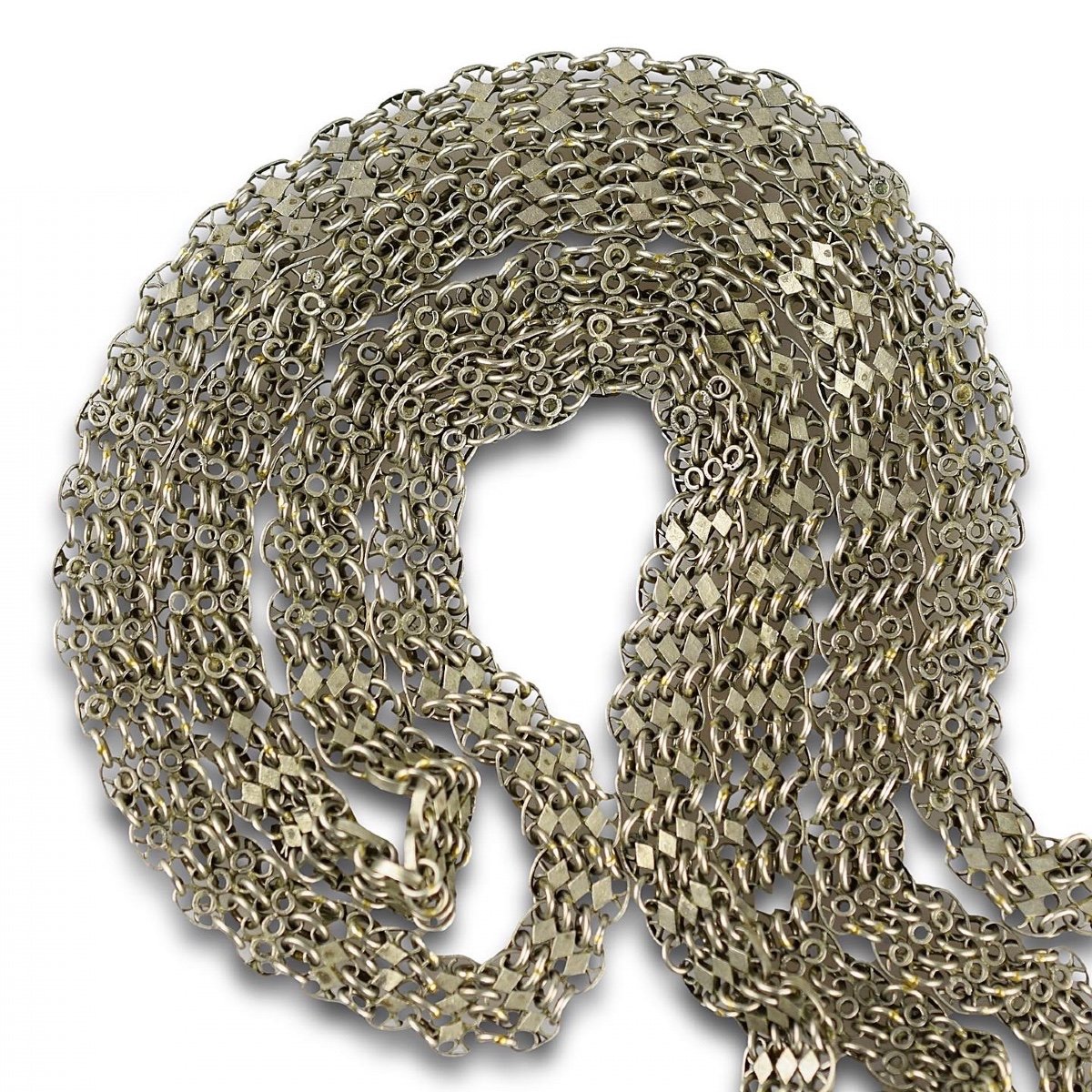 Heavy Silver Filigree Long Chain. Russian, 19th Century.-photo-1