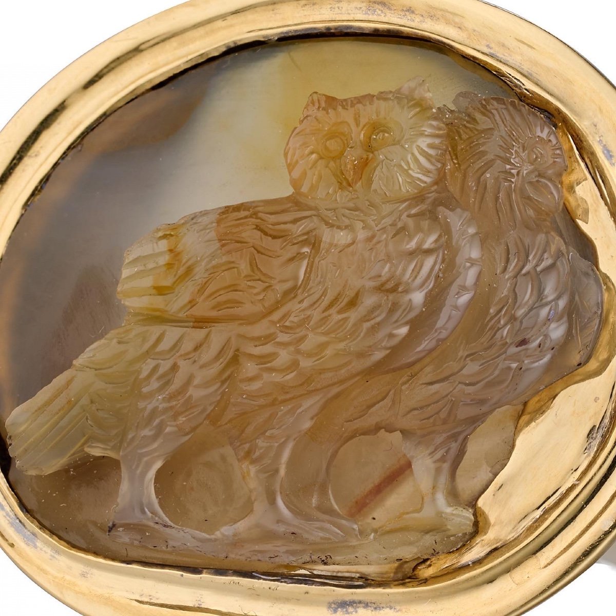 Gold Ring Set With An Agate Cameo Of Two Owls. Italian, 17th Century.-photo-2