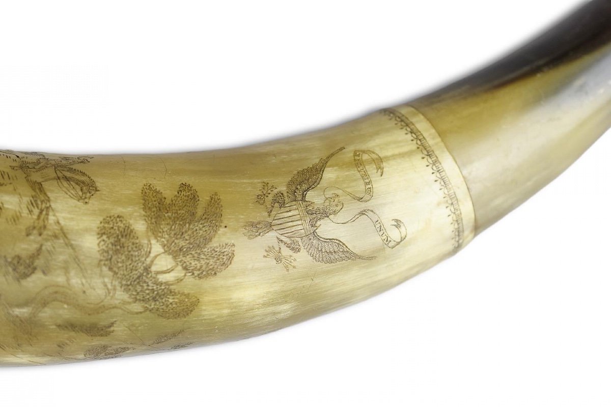 Finely Engraved Cow Horn. American, First Half Of The 19th Century.-photo-3