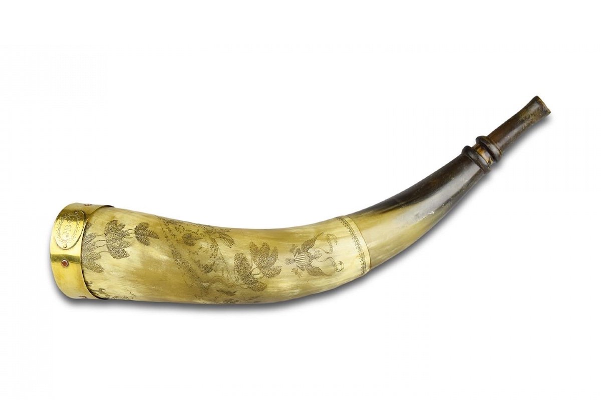 Finely Engraved Cow Horn. American, First Half Of The 19th Century.-photo-6