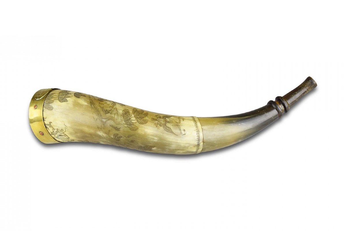 Finely Engraved Cow Horn. American, First Half Of The 19th Century.-photo-7