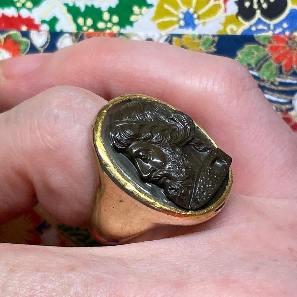 Gold Ring Set With A Cameo Of The Ancient Philosopher Plato. Italian, C.1800.-photo-3