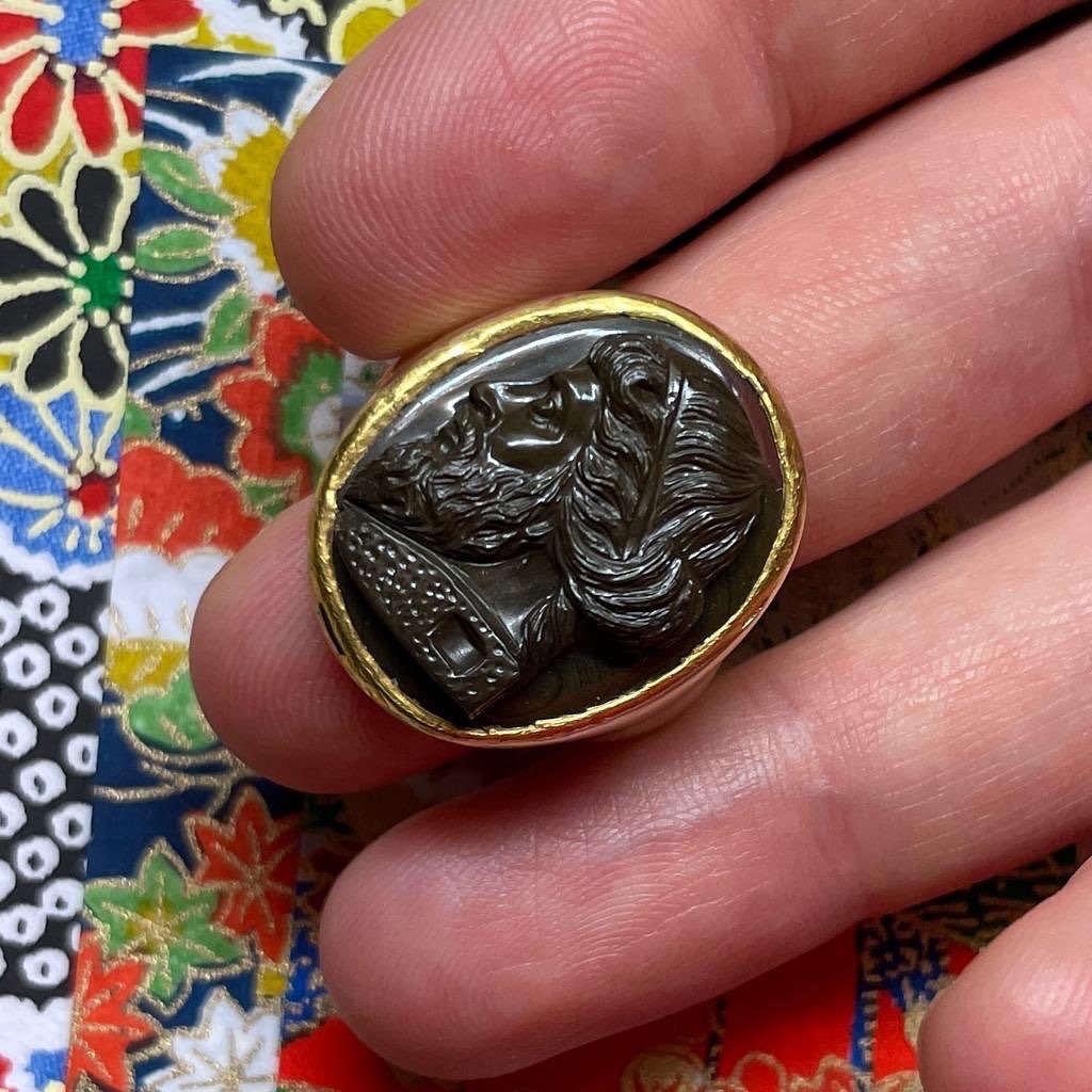 Gold Ring Set With A Cameo Of The Ancient Philosopher Plato. Italian, C.1800.-photo-4