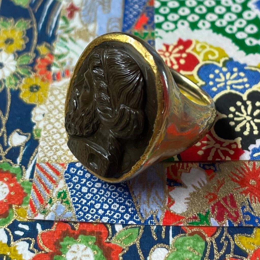 Gold Ring Set With A Cameo Of The Ancient Philosopher Plato. Italian, C.1800.-photo-4