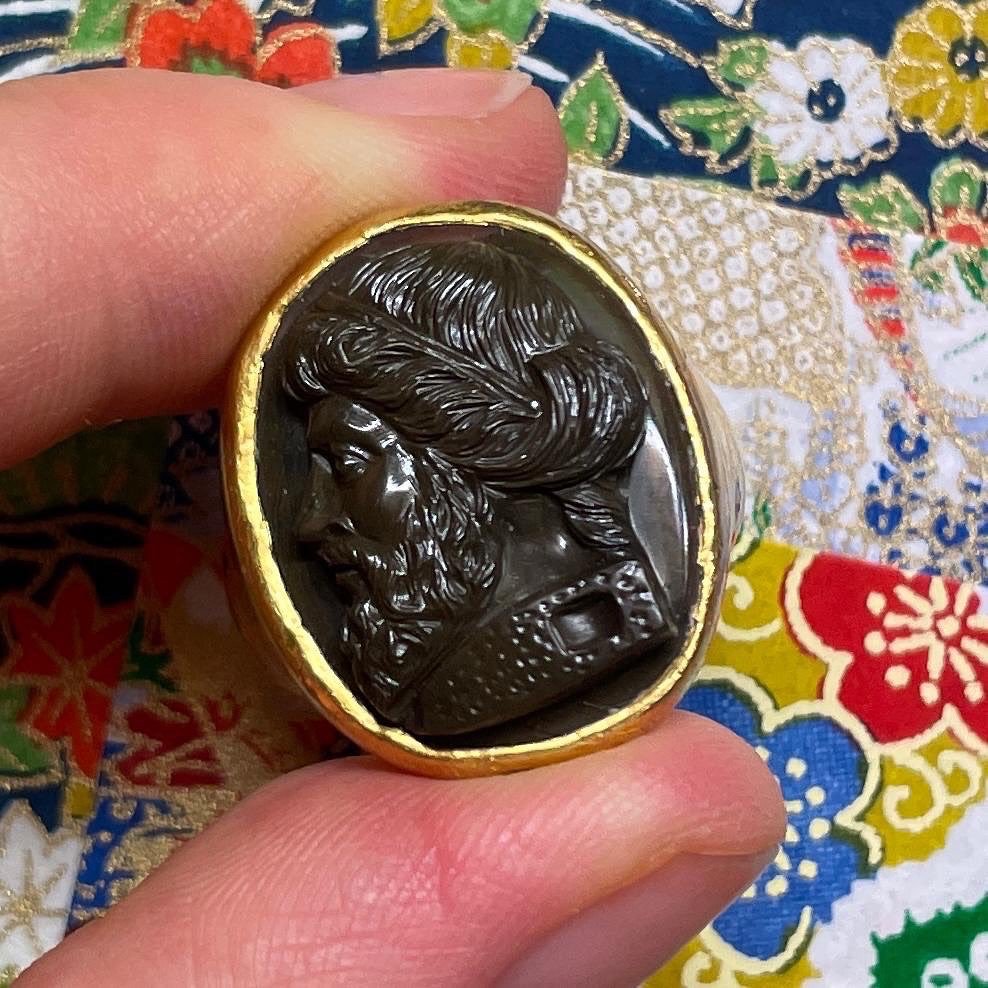 Gold Ring Set With A Cameo Of The Ancient Philosopher Plato. Italian, C.1800.-photo-6