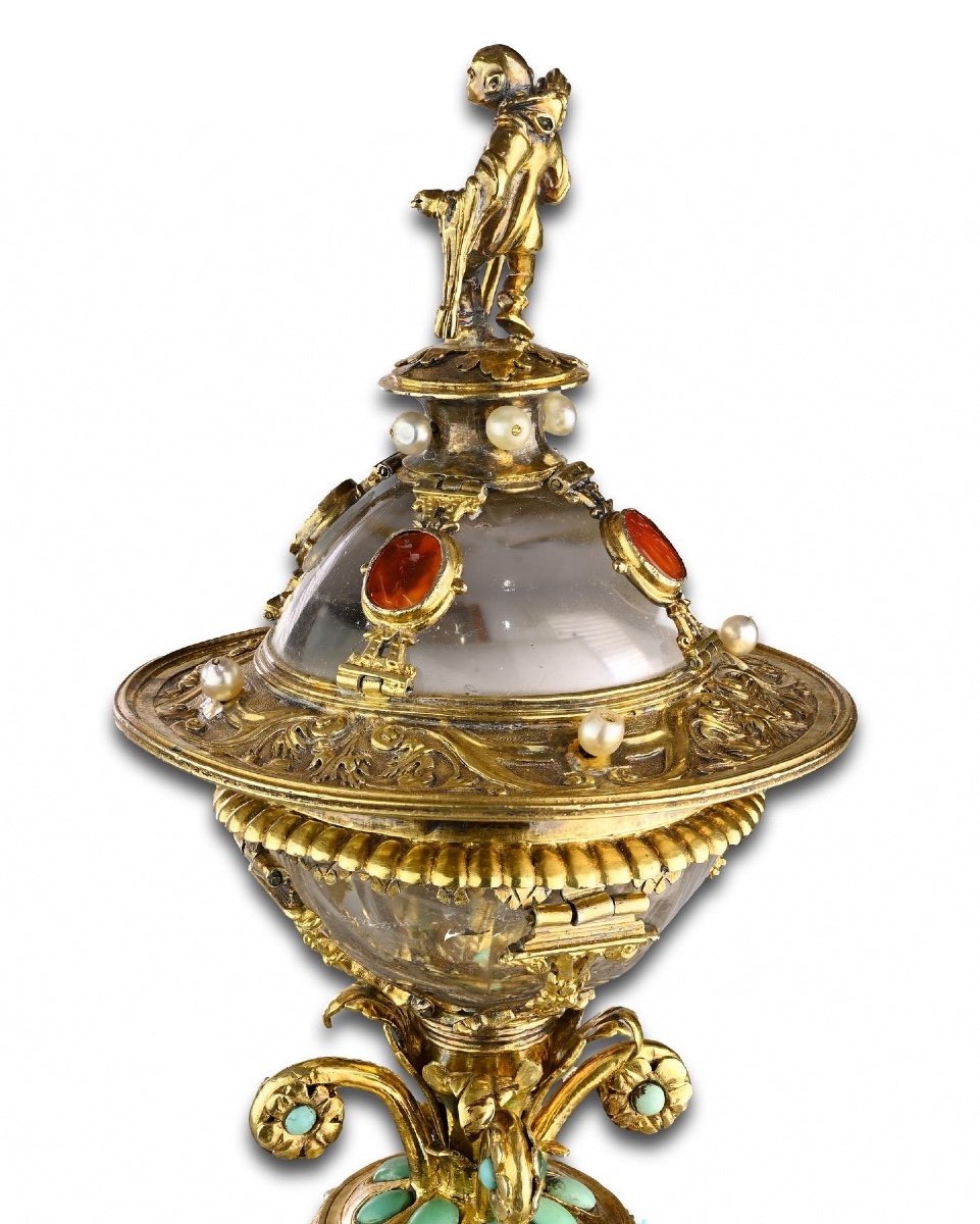 Silver Gilt Mounted Rock Crystal Table Salt. German, 17th - 19th Centuries.-photo-2