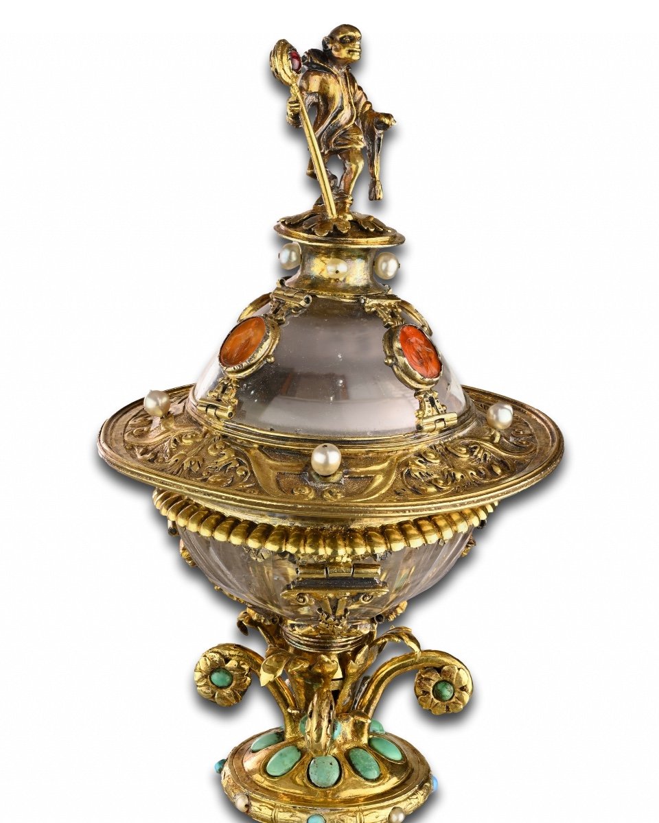 Silver Gilt Mounted Rock Crystal Table Salt. German, 17th - 19th Centuries.-photo-4