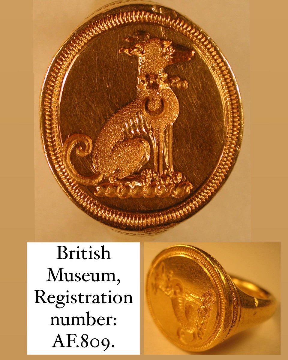 Gold Signet Ring Engraved With A Faithful Hound. English, Late 16th Century.-photo-4