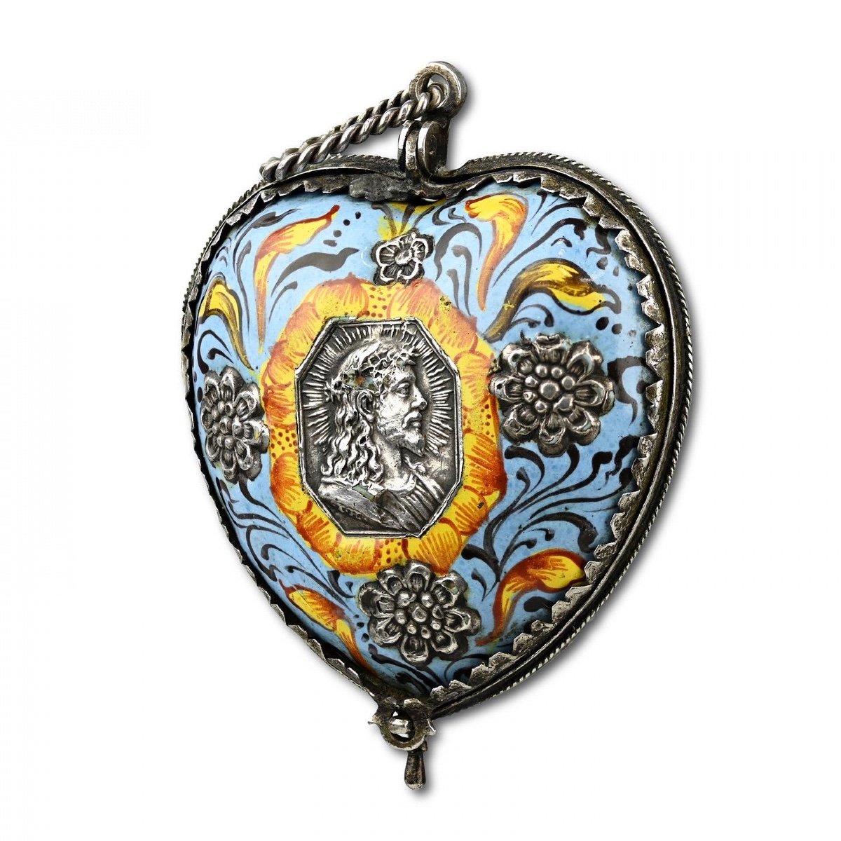 Silver And Enamelled Pendant In The Form Of A Heart. German, Late 17th Century.-photo-2