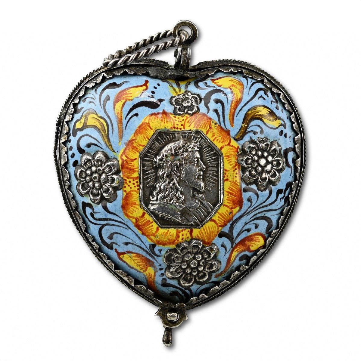 Silver And Enamelled Pendant In The Form Of A Heart. German, Late 17th Century.-photo-3