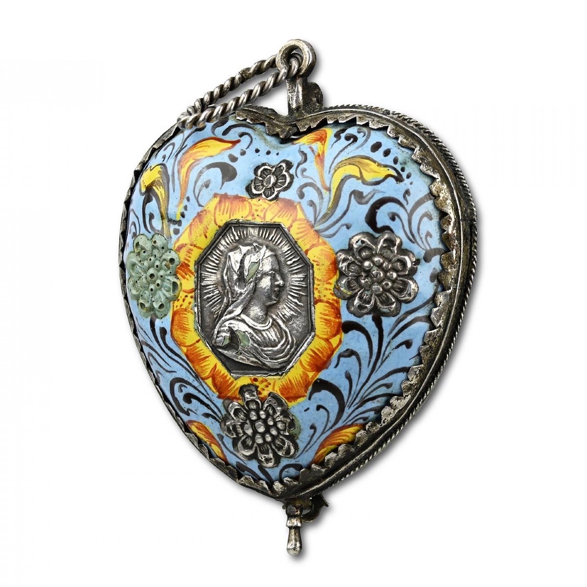 Silver And Enamelled Pendant In The Form Of A Heart. German, Late 17th Century.-photo-1