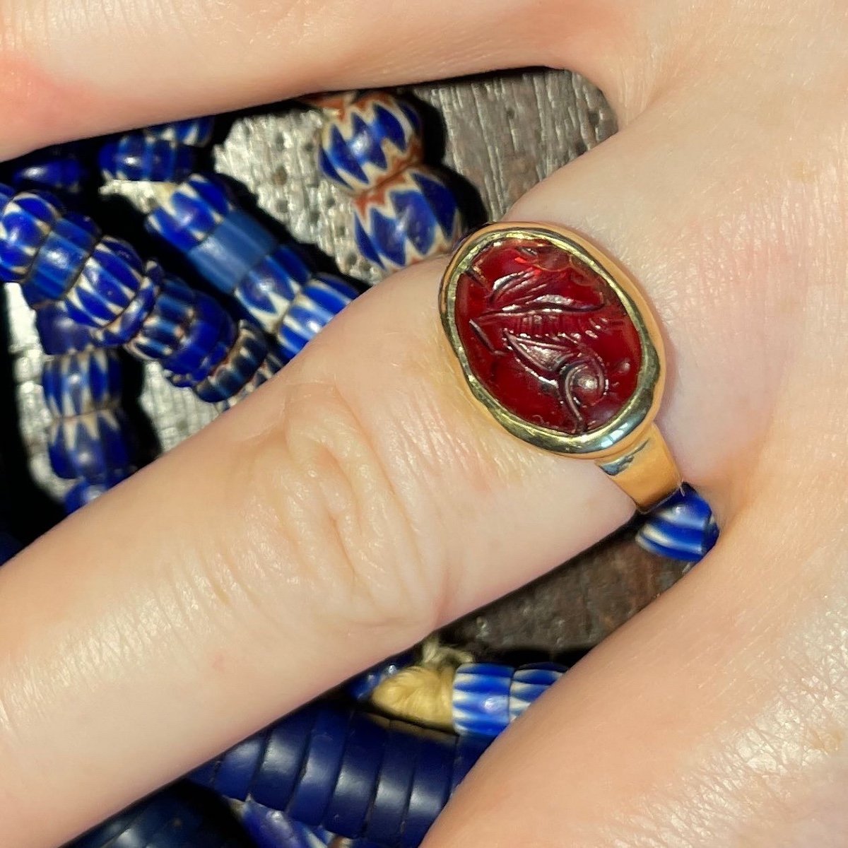 Gold Ring With A Garnet Intaglio Of Pegasus. Sasanian, 3rd - 7th Century Ad.-photo-5