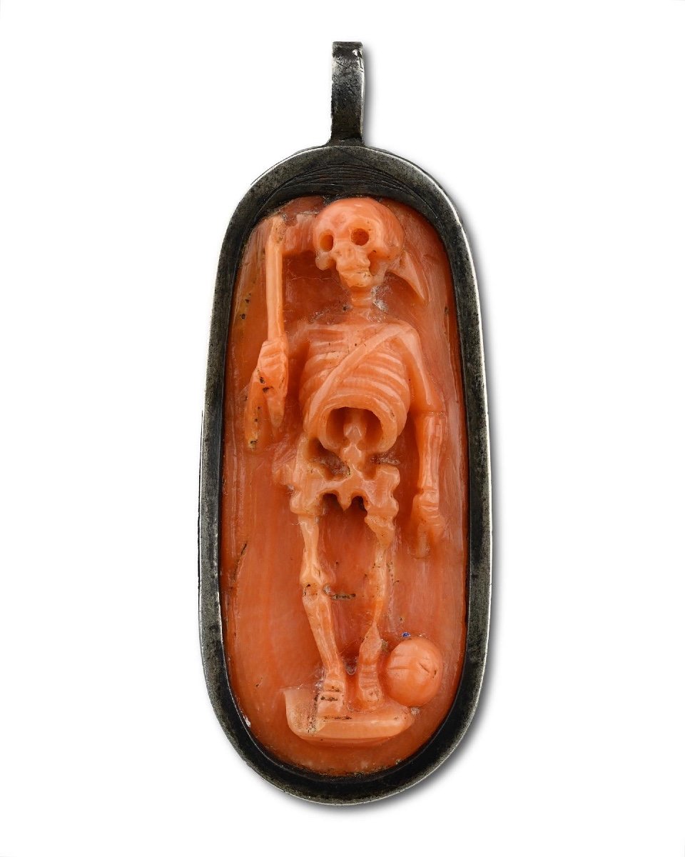 Silver Pendant With A Coral Memento Mori Cameo. Italian, Late 17th Century.-photo-2