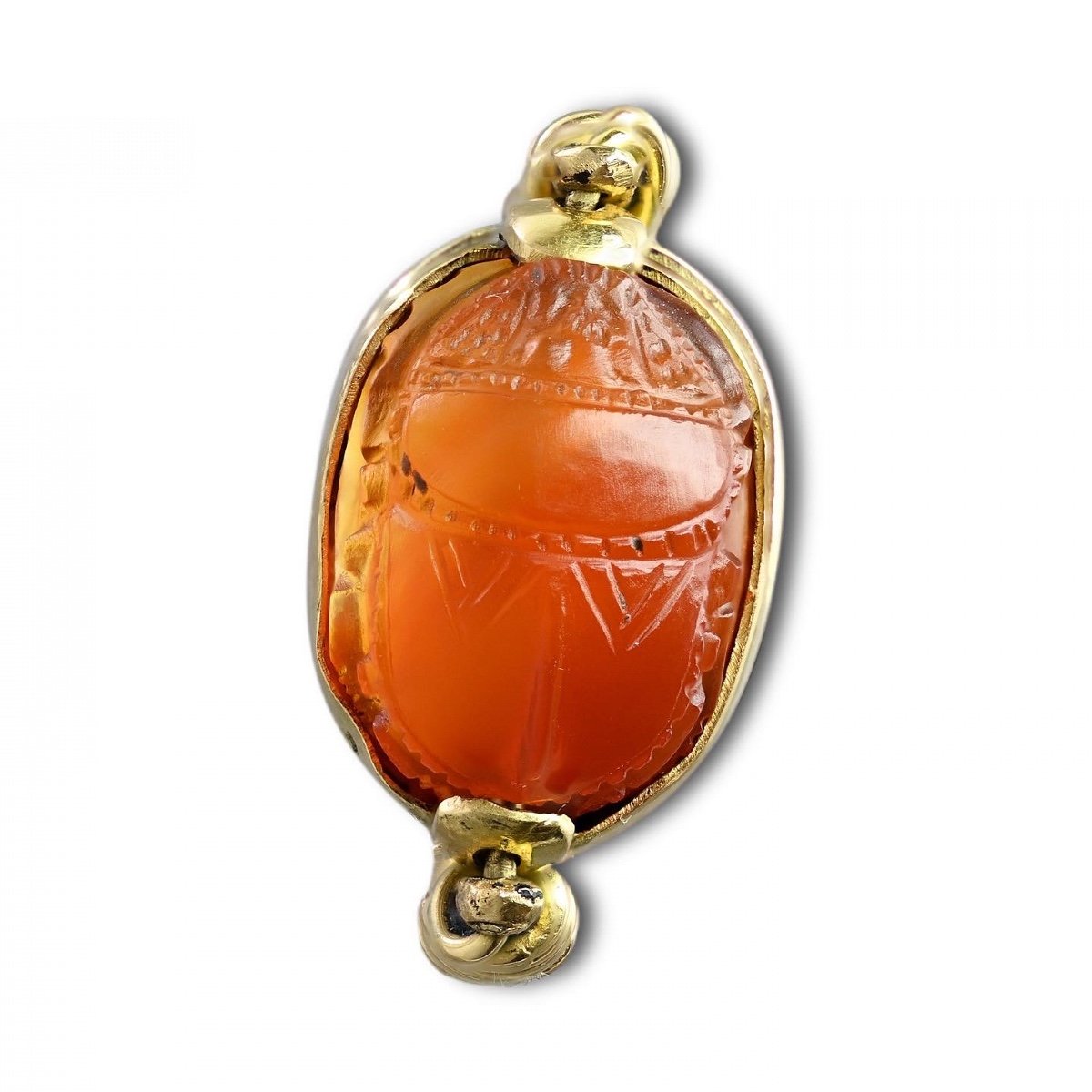 Gold Ring With An Etruscan Carnelian Scarab Of A Figure Carrying An Amphora.-photo-5