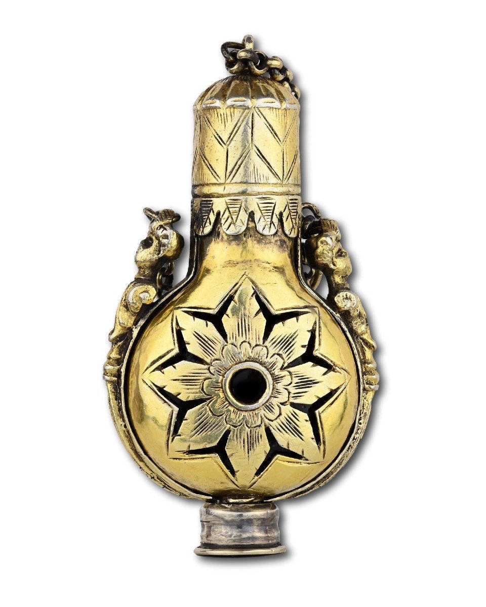 Silver Gilt Scent Box In The Form Of A Pilgrims Flask. Dutch, Late 17th Century.