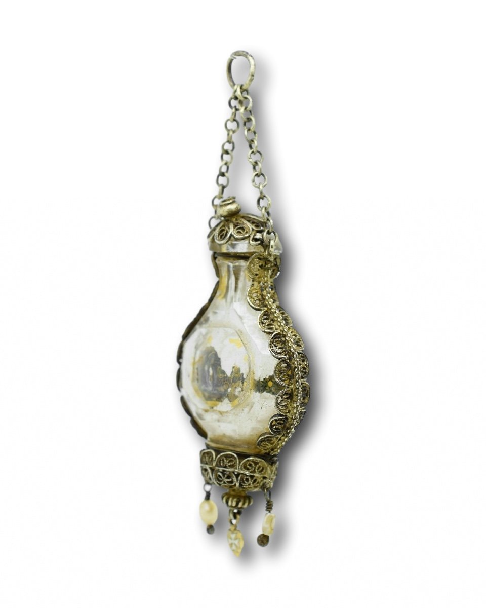 Silver Gilt Filigree Mounted Rock Crystal Flask Pendant. Spanish, 17th Century.-photo-4