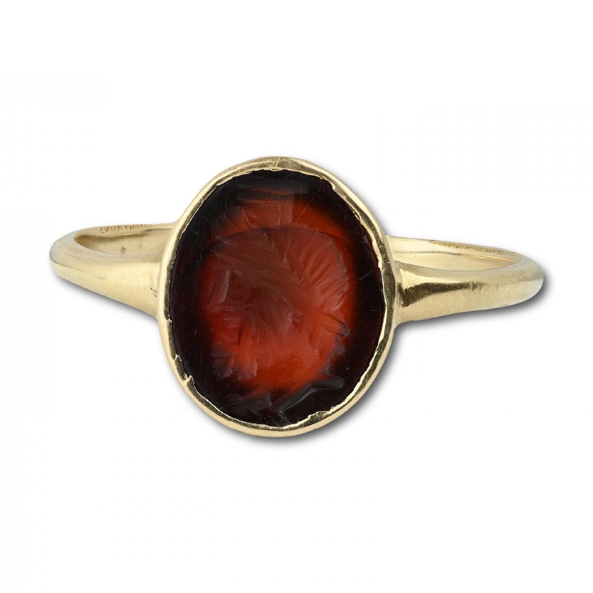 Gold Ring With A Carnelian Intaglio Of Zeus-serapis. Roman, 1st - 2nd Century Ad-photo-4