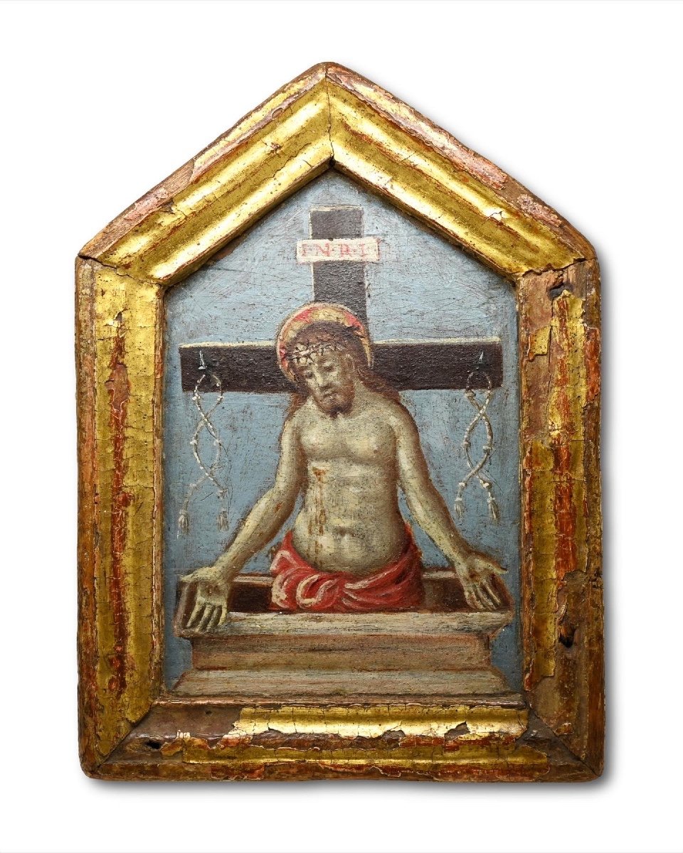 Gilt Wood Pax Painted With The Resurrected Christ. North Italian, 15th Century.-photo-4