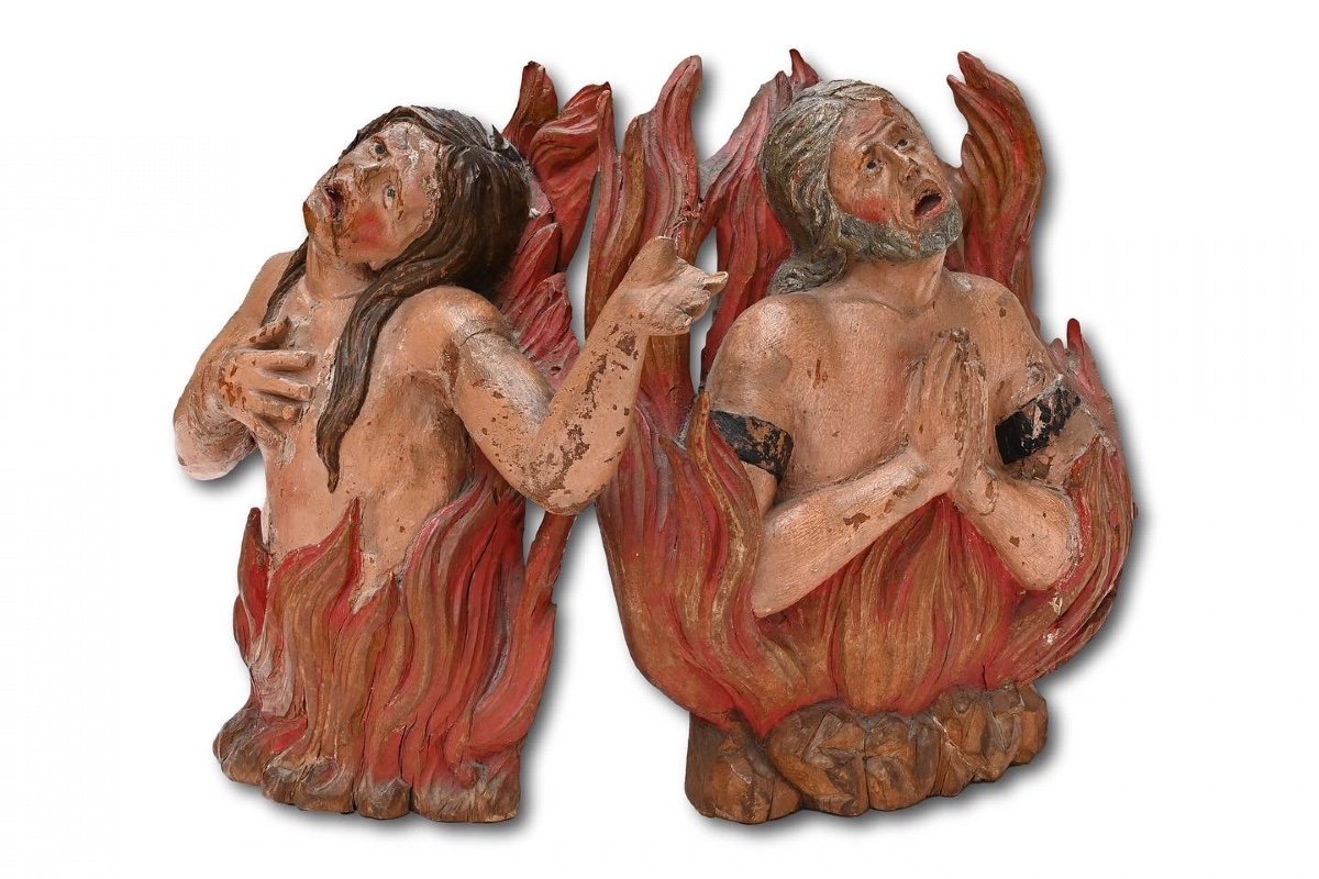 Polychromed Sculptures Of Souls Burning In Purgatory. South German, 17th Century-photo-4