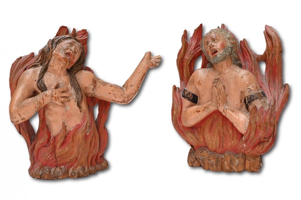 Polychromed Sculptures Of Souls Burning In Purgatory. South German, 17th Century-photo-1