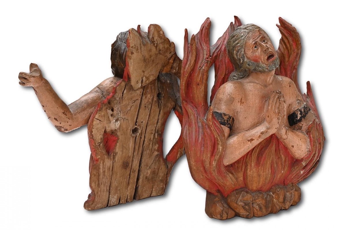 Polychromed Sculptures Of Souls Burning In Purgatory. South German, 17th Century-photo-3