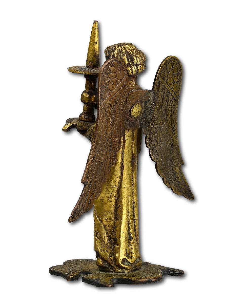 Medieval Gilt Bronze Sculpture Of A Torchere Bearing Angel. French, Circa. 1300.-photo-2