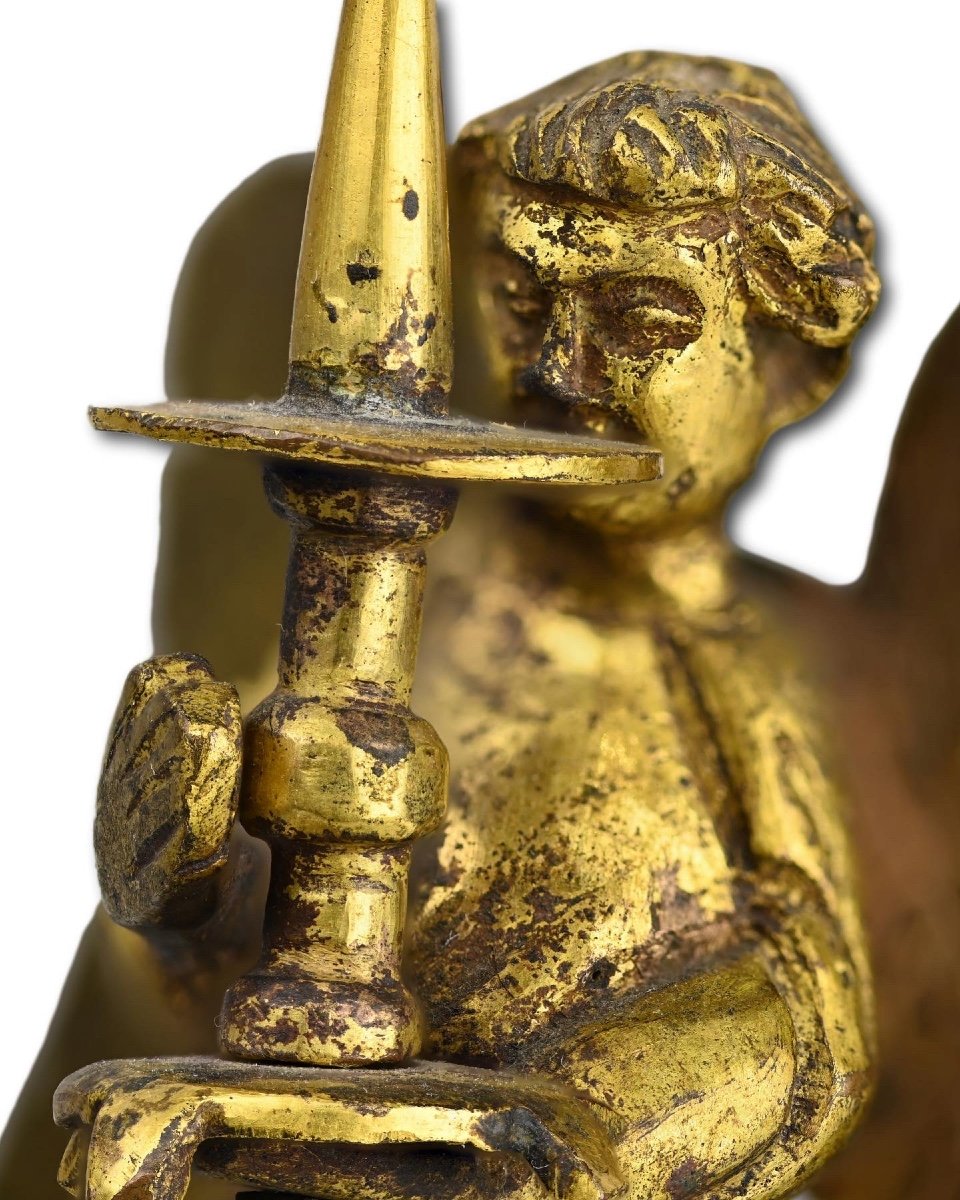 Medieval Gilt Bronze Sculpture Of A Torchere Bearing Angel. French, Circa. 1300.-photo-3